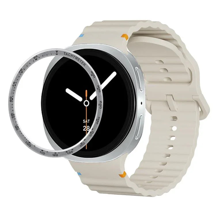 Speed-Lünette und farblich abgesetztes Silikonarmband mit Wellenmuster und Dornschließe, für Samsung Galaxy Watch8 44 mm und 40 mm