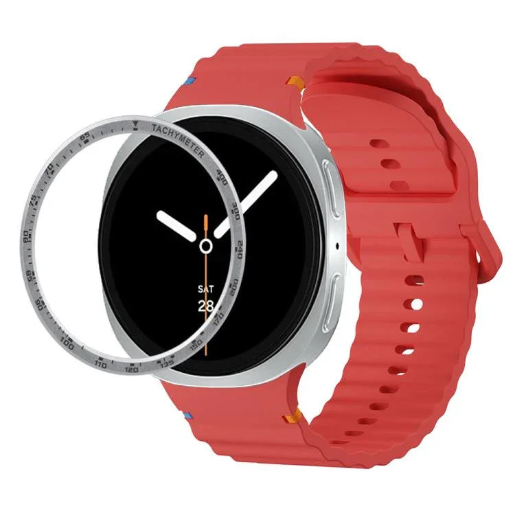 Speed Bezel and Wavy Grain Stitched Color Buckle Silicone Watch Band, For Samsung Galaxy Watch8 44mm, For Samsung Galaxy Watch8 40mm