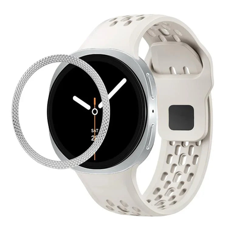 Lünette mit rautenförmiger Struktur und schwarzes Silikonarmband mit umgekehrter Dornschließe, für Samsung Galaxy Watch8 44 mm und Samsung Galaxy Watch8 40 mm
