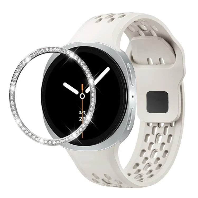 Diamantlünette und schwarzes Silikonarmband mit umgekehrter Dornschließe, für Samsung Galaxy Watch8 44 mm und 40 mm