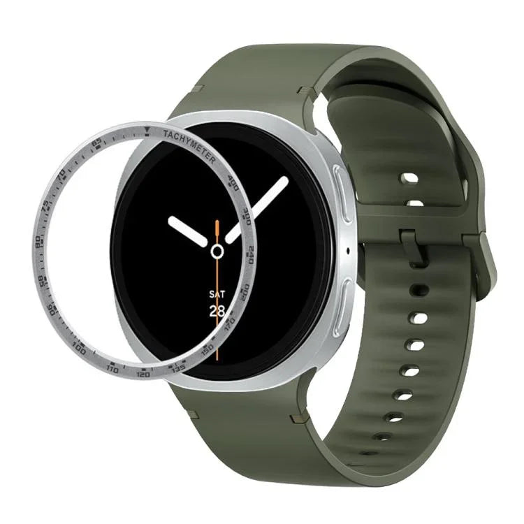 Speed Bezel and Solid Color Stitched Silicone Watch Band, For Samsung Galaxy Watch8 44mm, For Samsung Galaxy Watch8 40mm