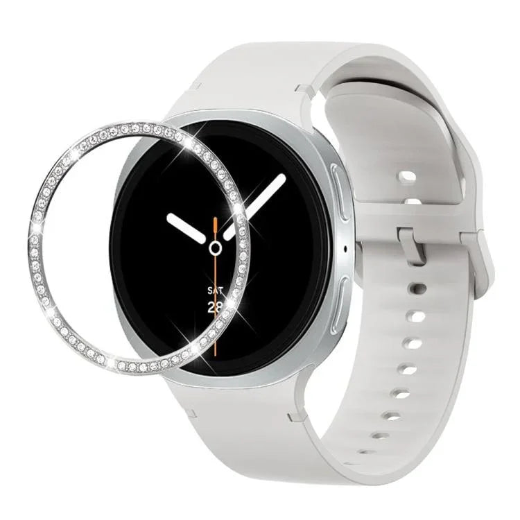 Diamantlünette und einfarbiges, genähtes Silikonarmband, für Samsung Galaxy Watch8 44 mm und 40 mm