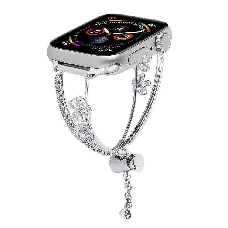 Armband mit fünfblättriger Blume und Zirkonia-Einlage aus Kupfer, passend für Apple Watch 46 mm / 49 mm / 45 mm / 44 mm und 42 mm / 41 mm / 40 mm / 38 mm