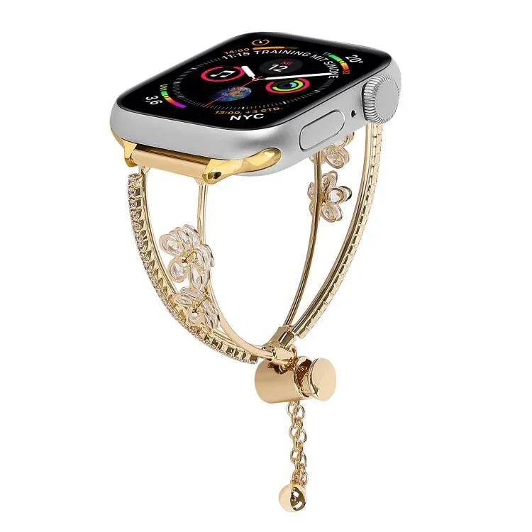 Armband mit fünfblättriger Blume und Zirkonia-Einlage aus Kupfer, passend für Apple Watch 46 mm / 49 mm / 45 mm / 44 mm und 42 mm / 41 mm / 40 mm / 38 mm