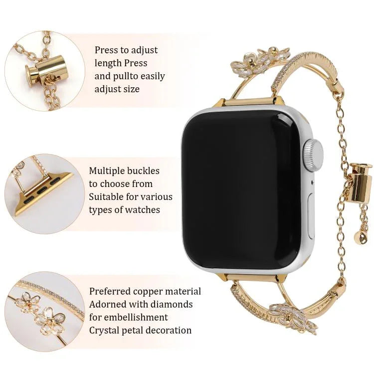 Armband mit fünfblättriger Blume und Zirkonia-Einlage aus Kupfer, passend für Apple Watch 46 mm / 49 mm / 45 mm / 44 mm und 42 mm / 41 mm / 40 mm / 38 mm