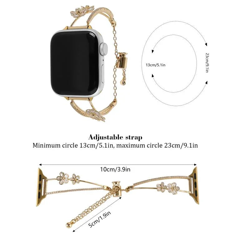 Armband mit fünfblättriger Blume und Zirkonia-Einlage aus Kupfer, passend für Apple Watch 46 mm / 49 mm / 45 mm / 44 mm und 42 mm / 41 mm / 40 mm / 38 mm