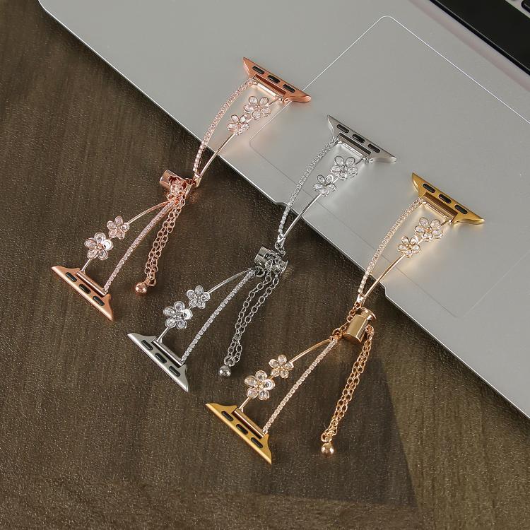 Armband mit fünfblättriger Blume und Zirkonia-Einlage aus Kupfer, passend für Apple Watch 46 mm / 49 mm / 45 mm / 44 mm und 42 mm / 41 mm / 40 mm / 38 mm