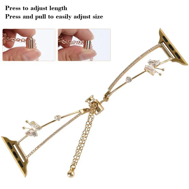 Kupferintarsien-Schmetterlingsarmband mit Zirkonia, passend für Apple Watch 46 mm / 49 mm / 45 mm / 44 mm und 42 mm / 41 mm / 40 mm / 38 mm