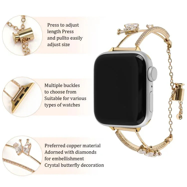 Kupferintarsien-Schmetterlingsarmband mit Zirkonia, passend für Apple Watch 46 mm / 49 mm / 45 mm / 44 mm und 42 mm / 41 mm / 40 mm / 38 mm