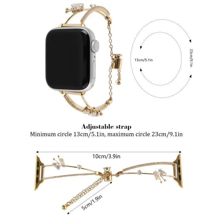 Kupferintarsien-Schmetterlingsarmband mit Zirkonia, passend für Apple Watch 46 mm / 49 mm / 45 mm / 44 mm und 42 mm / 41 mm / 40 mm / 38 mm