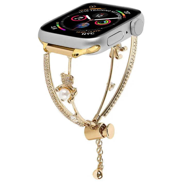 Kupferintarsien-Armband mit Bärenmotiv und Zirkonia, passend für Apple Watch 46 mm / 49 mm / 45 mm / 44 mm und 42 mm / 41 mm / 40 mm / 38 mm