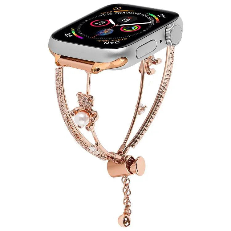 Kupferintarsien-Armband mit Bärenmotiv und Zirkonia, passend für Apple Watch 46 mm / 49 mm / 45 mm / 44 mm und 42 mm / 41 mm / 40 mm / 38 mm