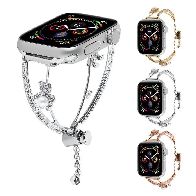 Kupferintarsien-Armband mit Bärenmotiv und Zirkonia, passend für Apple Watch 46 mm / 49 mm / 45 mm / 44 mm und 42 mm / 41 mm / 40 mm / 38 mm