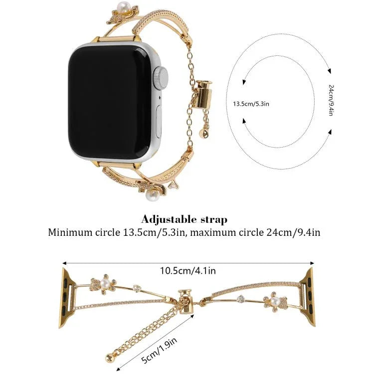 Kupferintarsien-Armband mit Bärenmotiv und Zirkonia, passend für Apple Watch 46 mm / 49 mm / 45 mm / 44 mm und 42 mm / 41 mm / 40 mm / 38 mm