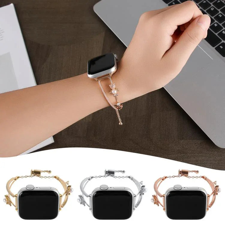 Kupferintarsien-Armband mit Bärenmotiv und Zirkonia, passend für Apple Watch 46 mm / 49 mm / 45 mm / 44 mm und 42 mm / 41 mm / 40 mm / 38 mm