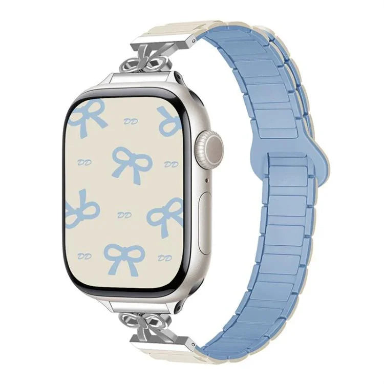 Schmale, magnetische Silikon-Uhrenarmbänder mit Schleife, passend für Apple Watch 46 mm / 49 mm / 45 mm / 44 mm und 42 mm / 41 mm / 40 mm / 38 mm