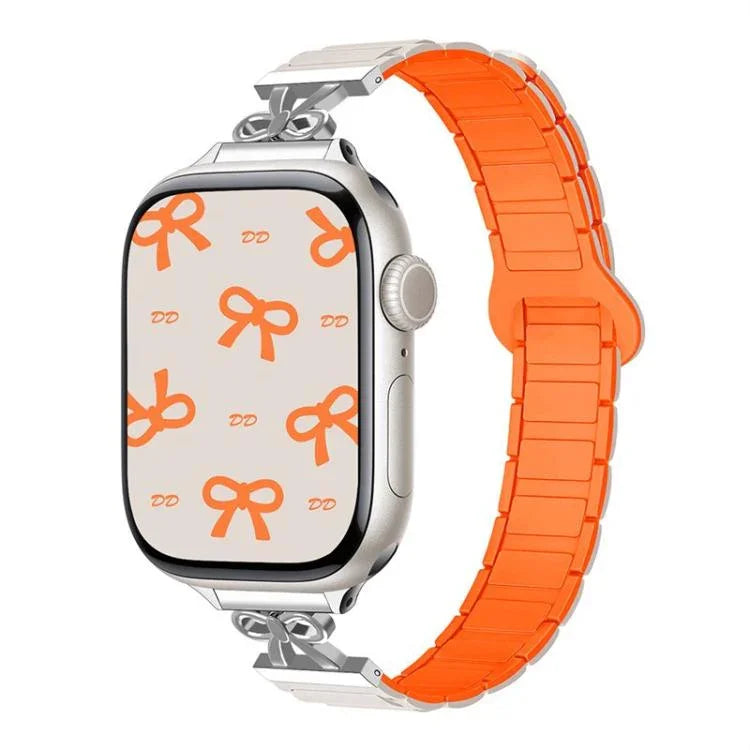 Schmale, magnetische Silikon-Uhrenarmbänder mit Schleife, passend für Apple Watch 46 mm / 49 mm / 45 mm / 44 mm und 42 mm / 41 mm / 40 mm / 38 mm