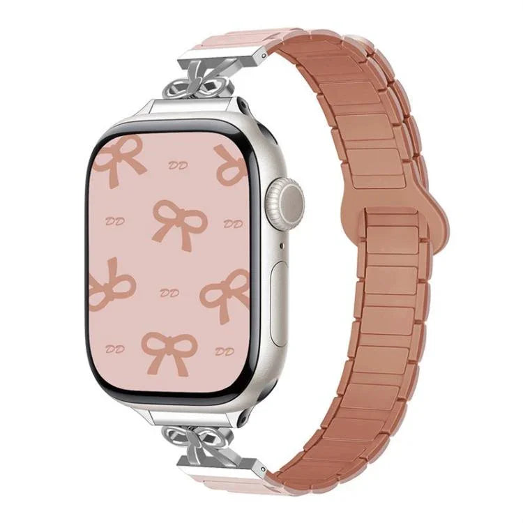 Schmale, magnetische Silikon-Uhrenarmbänder mit Schleife, passend für Apple Watch 46 mm / 49 mm / 45 mm / 44 mm und 42 mm / 41 mm / 40 mm / 38 mm