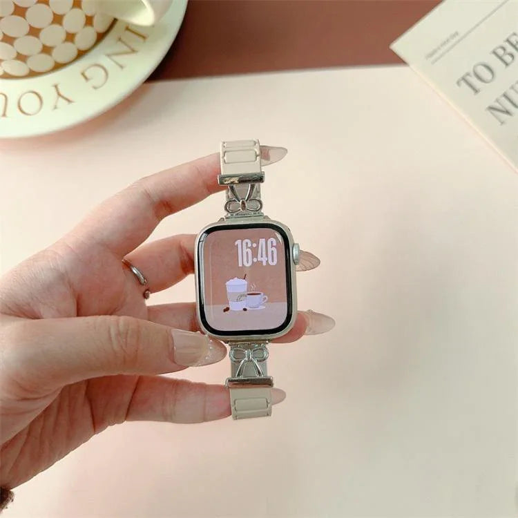 Schmale, magnetische Silikon-Uhrenarmbänder mit Schleife, passend für Apple Watch 46 mm / 49 mm / 45 mm / 44 mm und 42 mm / 41 mm / 40 mm / 38 mm