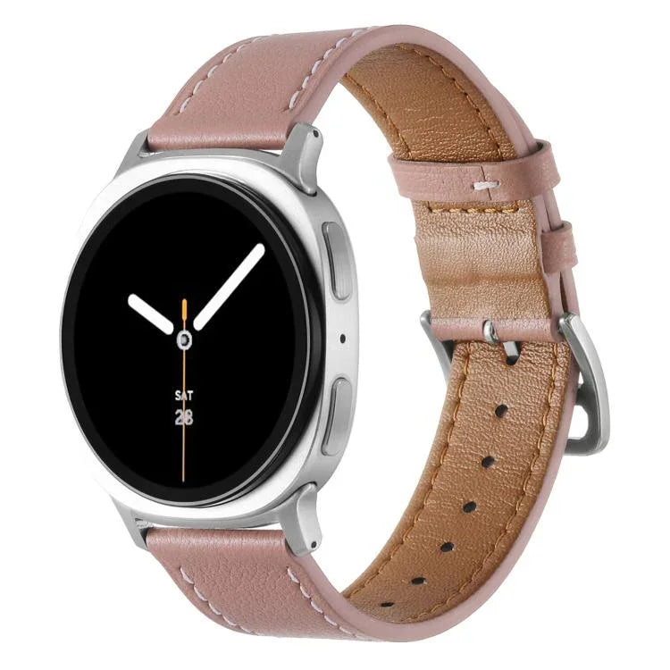 Edelstahlarmband mit silberner Dornschließe und echtem Leder, passend für Samsung Galaxy Watch8 / Watch8 Classic