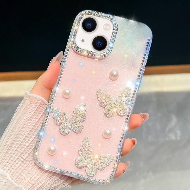 Diamantglitzer Perlen Schmetterling Vier-Ecken Stoßfeste Handyhülle, für iPhone 13