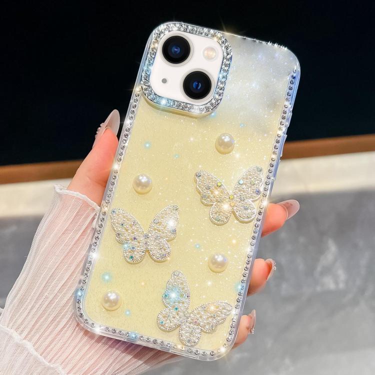 Diamantglitzer Perlen Schmetterling Vier-Ecken Stoßfeste Handyhülle, für iPhone 13
