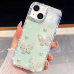 Diamantglitzer Perlen Schmetterling Vier-Ecken Stoßfeste Handyhülle, für iPhone 13