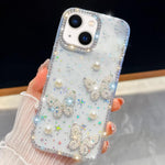 Diamantglitzer Perlen Schmetterling Vier-Ecken Stoßfeste Handyhülle, für iPhone 13
