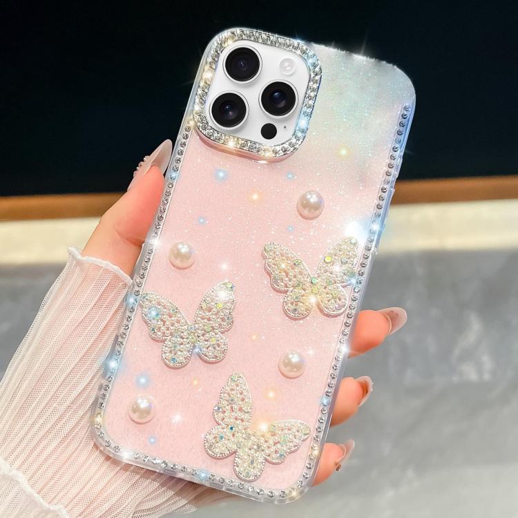 Handyhülle mit glitzernden Diamanten, Perlen und Schmetterlingen, stoßfest an den vier Ecken, für iPhone 15 Pro Max, für iPhone 15 Pro, für iPhone 15, für iPhone 14, für iPhone 14 Pro, für iPhone 14 Pro Max, für iPhone 13 Pro Max, für iPhone 13 Pro