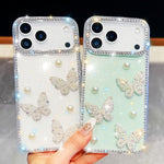 Diamantglitzer Perlen Schmetterling Vier-Ecken Stoßfeste Handyhülle, für iPhone 13