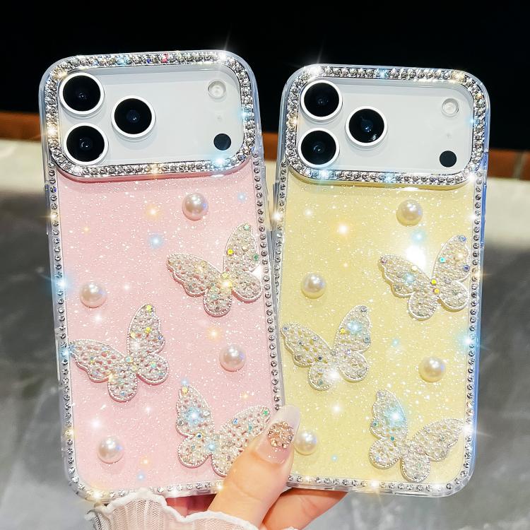 Diamantglitzer Perlen Schmetterling Vier-Ecken Stoßfeste Handyhülle, für iPhone 13