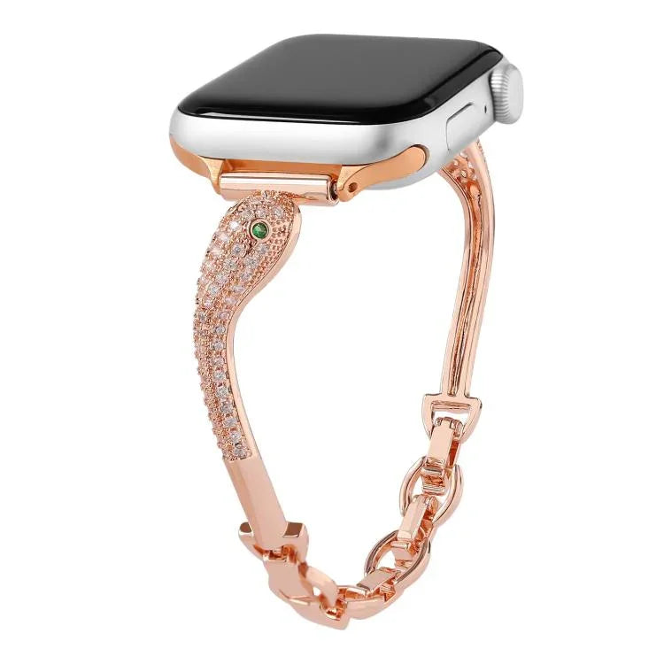 Kupferbesetztes Schlangenkopf-Armband mit Zirkonia-Einlage, für Apple Watch 46 mm / 49 mm / 45 mm / 44 mm, für Apple Watch 42 mm / 41 mm / 40 mm / 38 mm