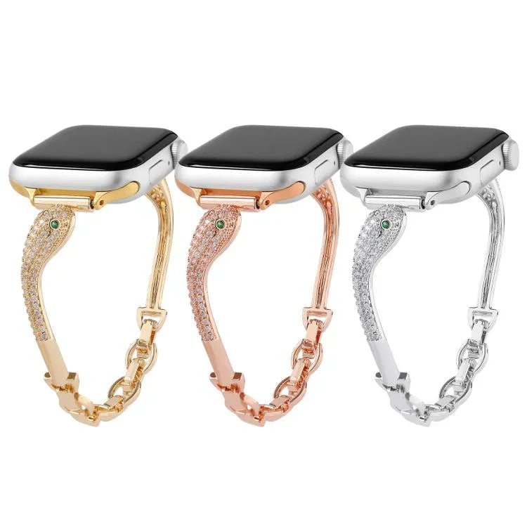 Kupferbesetztes Schlangenkopf-Armband mit Zirkonia-Einlage, für Apple Watch 46 mm / 49 mm / 45 mm / 44 mm, für Apple Watch 42 mm / 41 mm / 40 mm / 38 mm