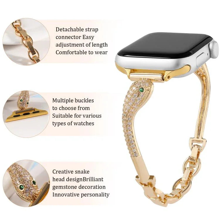Kupferbesetztes Schlangenkopf-Armband mit Zirkonia-Einlage, für Apple Watch 46 mm / 49 mm / 45 mm / 44 mm, für Apple Watch 42 mm / 41 mm / 40 mm / 38 mm
