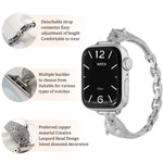 Kupferbesetztes Uhrenarmband mit Zirkonia-Leopardenkopf, passend für Apple Watch 46 mm / 49 mm / 45 mm / 44 mm und 42 mm / 41 mm / 40 mm / 38 mm