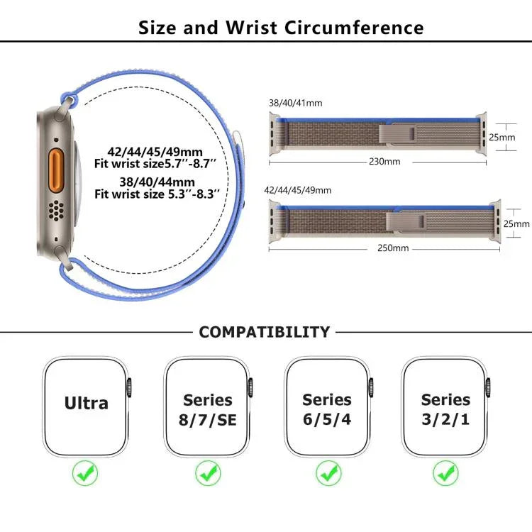 Wild Path Loop Nylon-Uhrenarmband mit 3D-gebogener Folie, für Apple Watch Series 9/8/7 (41 mm), Apple Watch 3/2/1 (38 mm) und Apple Watch 3/2/1 (42 mm)
