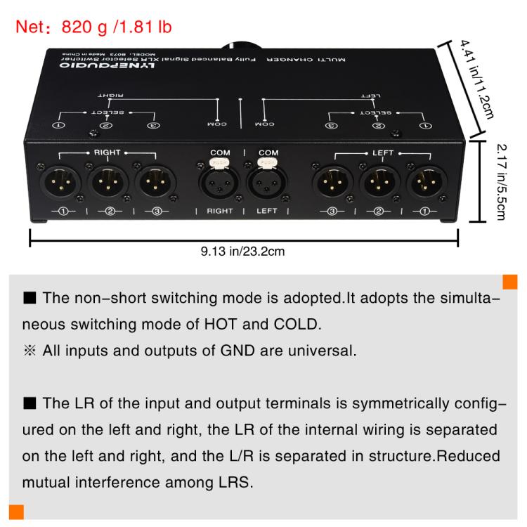 B073 1 Eingang 3 Ausgang Vollständig symmetrischer Signalwähler 3-Kanal symmetrischer Leitungsselektor, keine externe Stromversorgung erforderlich, verlustfreies Umschalten, B073