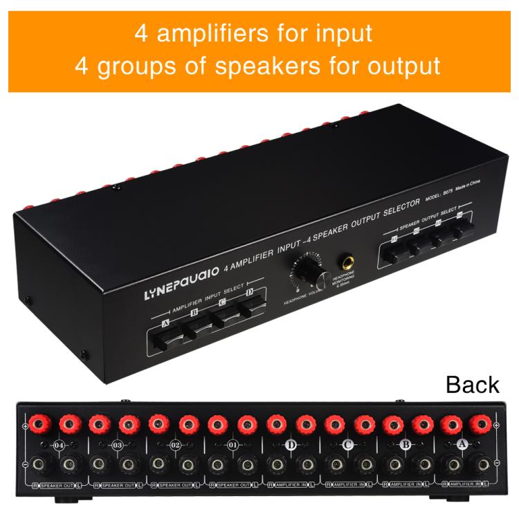 B075 4 Eingänge 4 Ausgänge Leistungsverstärker-Lautsprecherumschalter, 300W Klangqualität pro Kanal ohne Verlust, B075