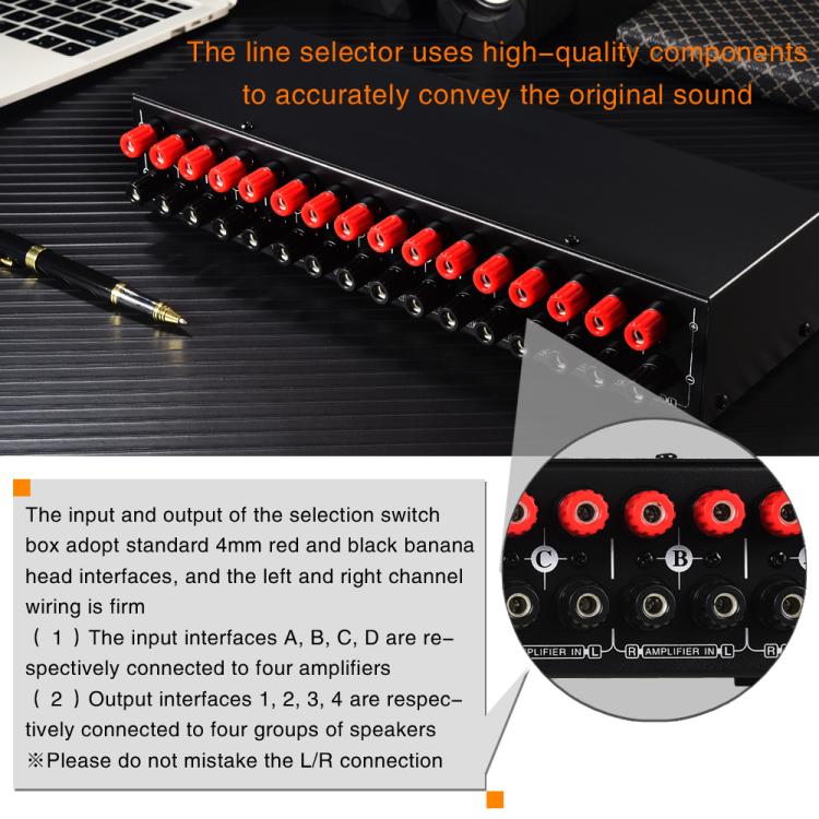 B075 4 Eingänge 4 Ausgänge Leistungsverstärker-Lautsprecherumschalter, 300W Klangqualität pro Kanal ohne Verlust, B075