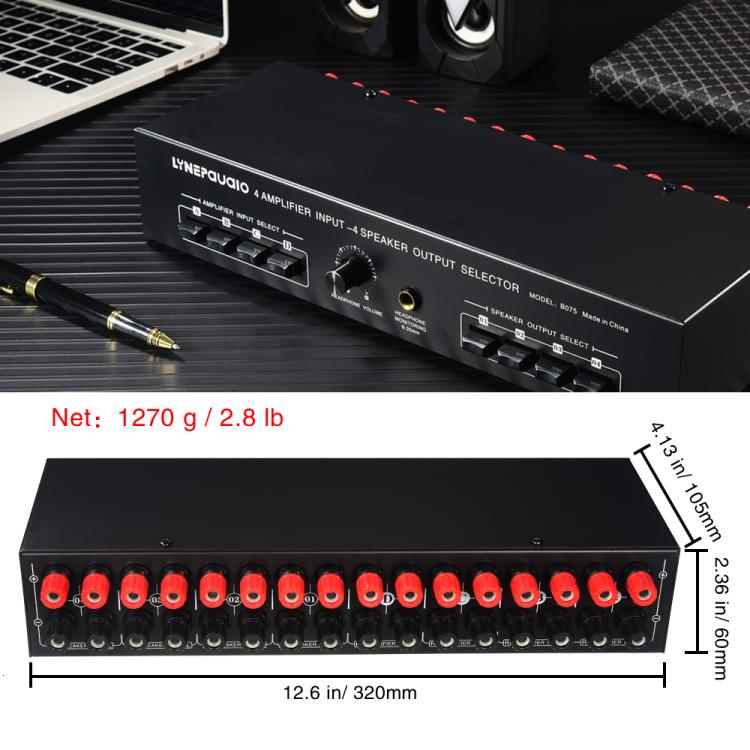 B075 4 Eingänge 4 Ausgänge Leistungsverstärker-Lautsprecherumschalter, 300W Klangqualität pro Kanal ohne Verlust, B075