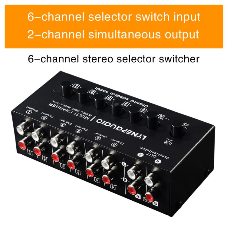 B080 6 Eingänge 2 Ausgänge Audio-Signalwähler Audio-Umschalter, 2-Kanal Synchronous Output RCA Schnittstelle, B080