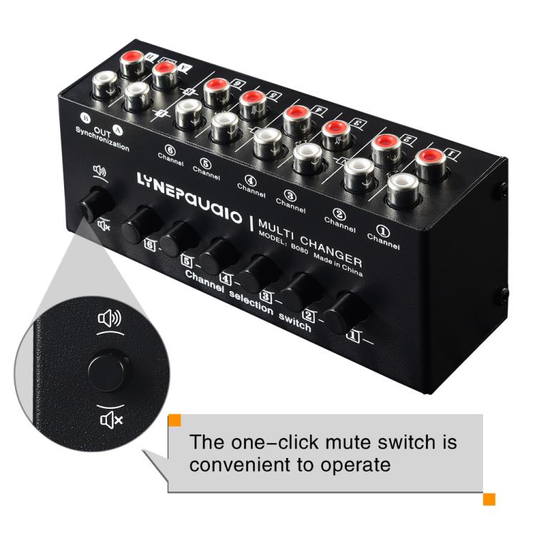 B080 6 Eingänge 2 Ausgänge Audio-Signalwähler Audio-Umschalter, 2-Kanal Synchronous Output RCA Schnittstelle, B080