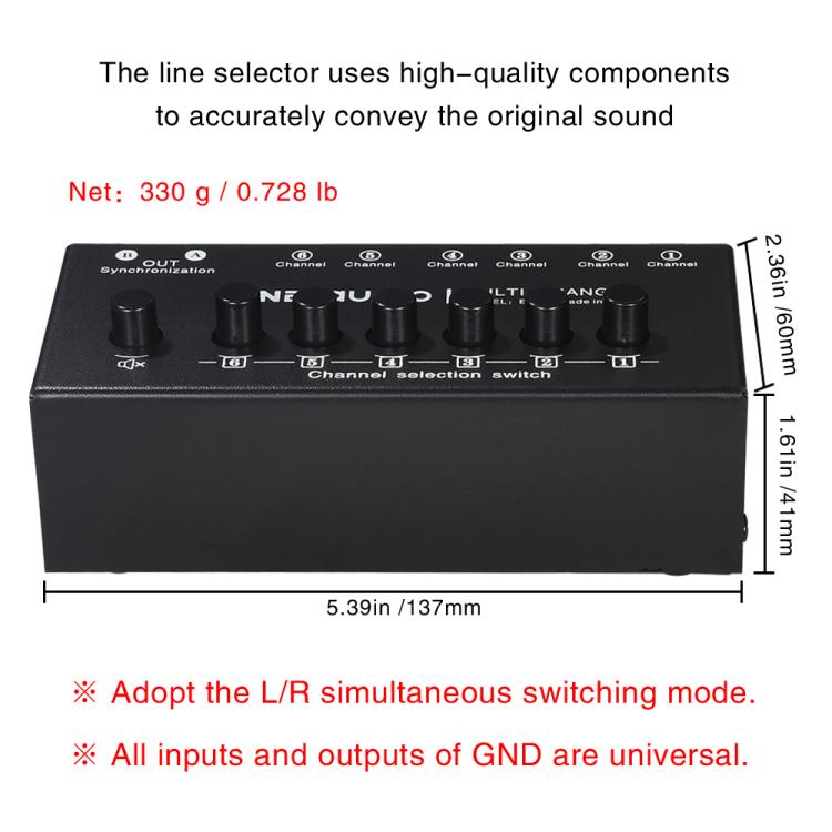 B080 6 Eingänge 2 Ausgänge Audio-Signalwähler Audio-Umschalter, 2-Kanal Synchronous Output RCA Schnittstelle, B080