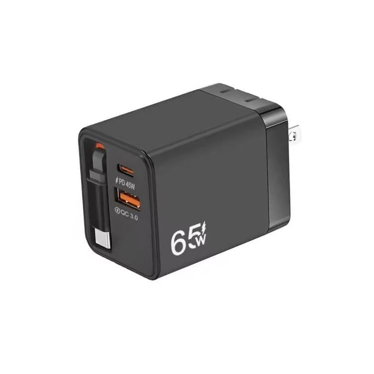 FC1 3-in-1 70cm einziehbares Typ-C-Kabel, PD3.0, QC3.0 USB-Ladegerät, US-Stecker