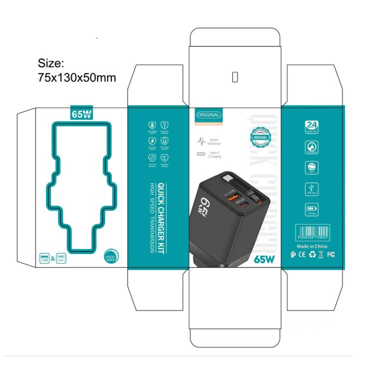 FC1 3-in-1 70cm Retractable Type-C Cable, PD3.0, QC3.0 USB Phone Charger, US Plug, US Plug