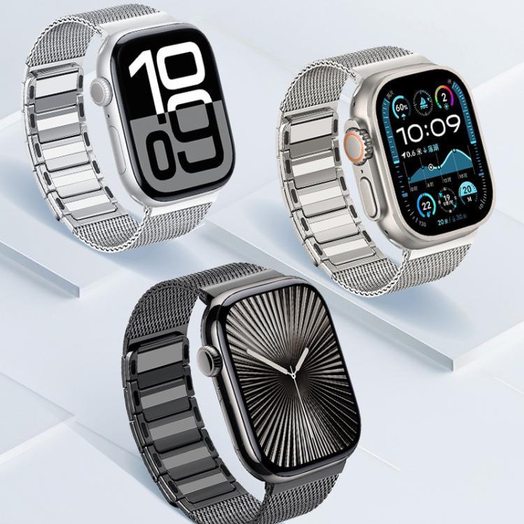 Magnetisches, gewebtes I-förmiges Edelstahl-Uhrenarmband, für Apple Watch 46 mm / 49 mm / 45 mm / 44 mm, für Apple Watch 42 mm / 41 mm / 40 mm / 38 mm