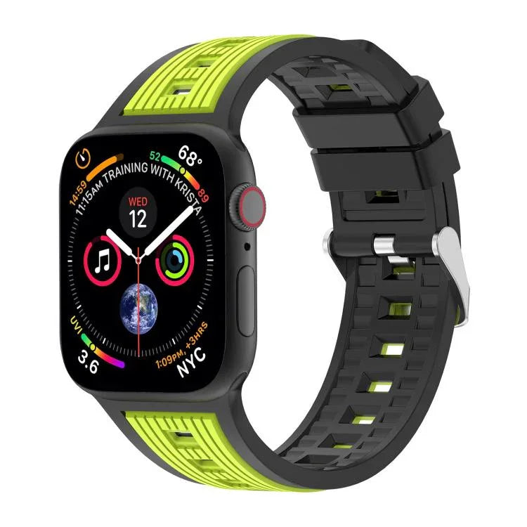 Zweifarbiges Silikonarmband mit vertikalen Streifen, passend für Apple Watch 46 mm / 49 mm / 45 mm / 44 mm und 42 mm / 41 mm / 40 mm / 38 mm
