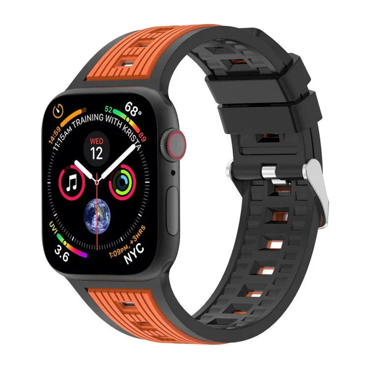 Zweifarbiges Silikonarmband mit vertikalen Streifen, passend für Apple Watch 46 mm / 49 mm / 45 mm / 44 mm und 42 mm / 41 mm / 40 mm / 38 mm