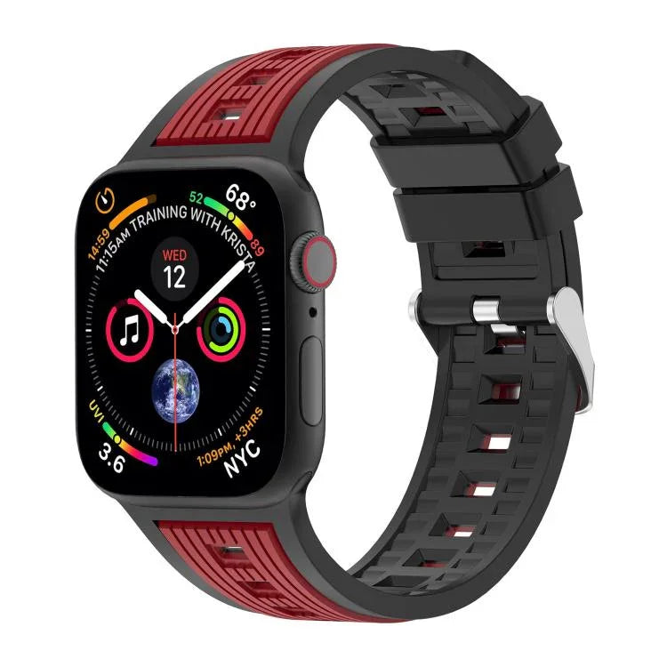 Zweifarbiges Silikonarmband mit vertikalen Streifen, passend für Apple Watch 46 mm / 49 mm / 45 mm / 44 mm und 42 mm / 41 mm / 40 mm / 38 mm