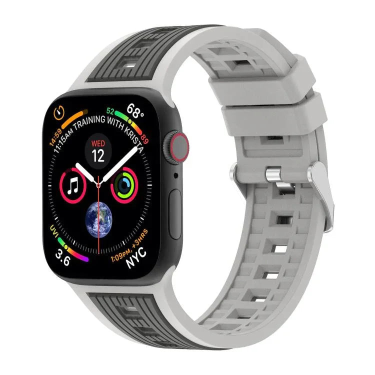 Zweifarbiges Silikonarmband mit vertikalen Streifen, passend für Apple Watch 46 mm / 49 mm / 45 mm / 44 mm und 42 mm / 41 mm / 40 mm / 38 mm